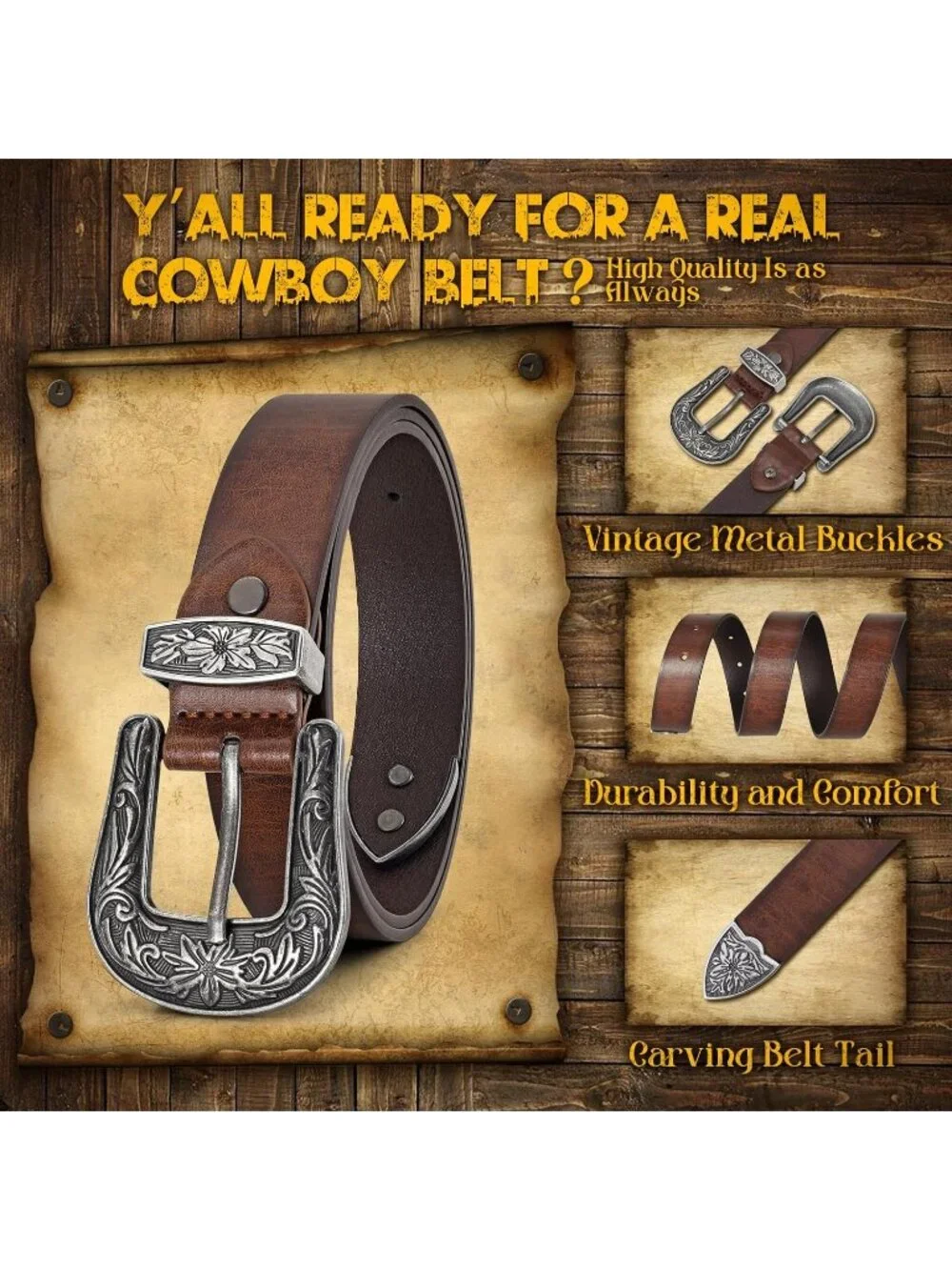 Women's I-dark Coffee Leather Waist Belt Vintage Western Design Silver Buckle